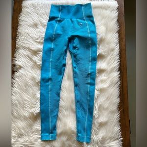 GYMSHARK Ultra Seamless High Waisted Neon Blue Leggings Size Small gym yoga